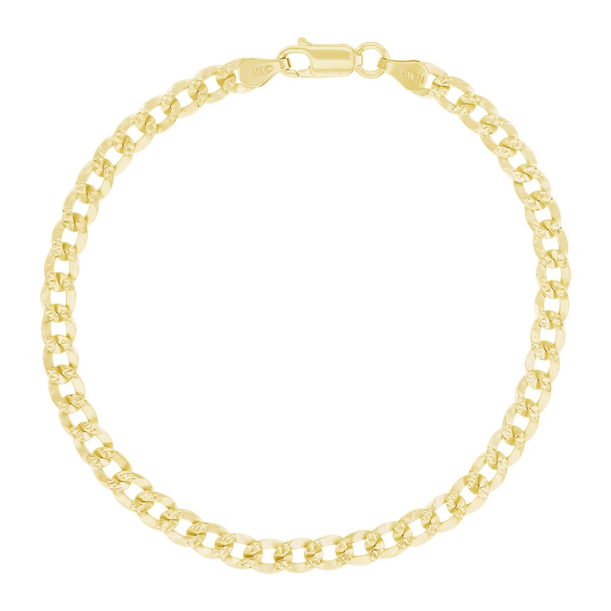 Sterling Silver Yellow DC 4.6mm 120 Curb Pave 10"Chain Anklet
