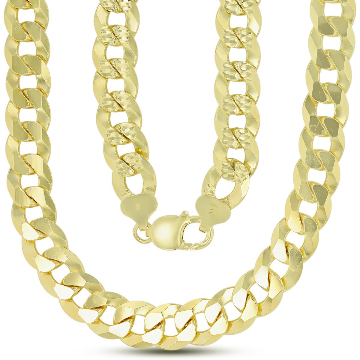 Sterling Silver Yellow DC 12.5mm 350 Curb Pave 28"Chain