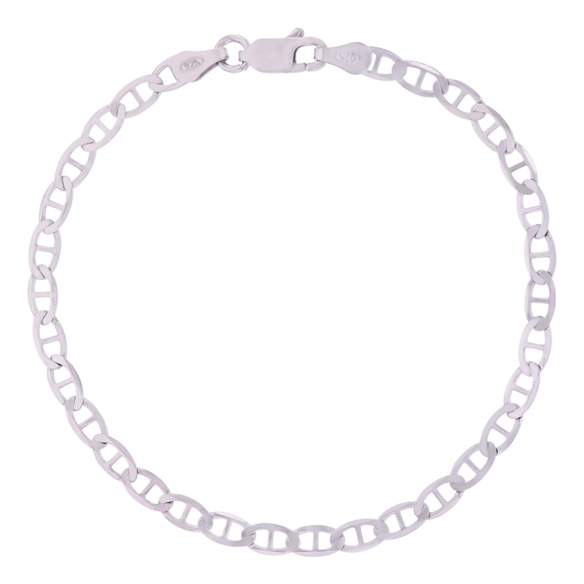 Sterling Silver Rhodium 3.60mm 080 Flat Mariner 10" Chain Anklet