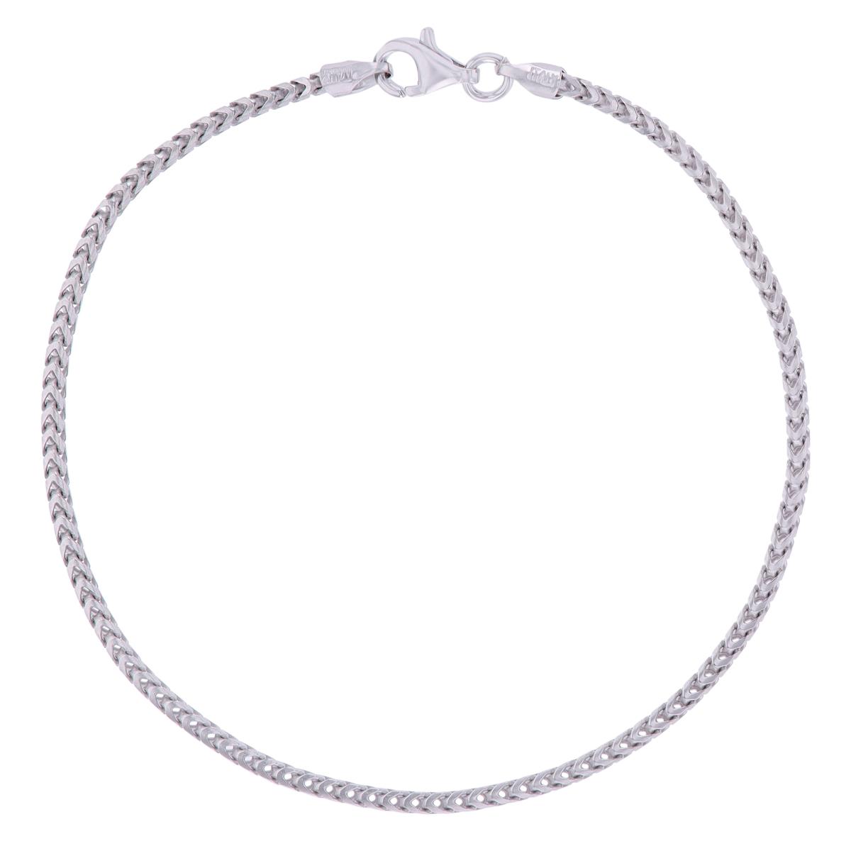 Sterling Silver Rhodium 2mm 180 Franco 10" Chain Anklet