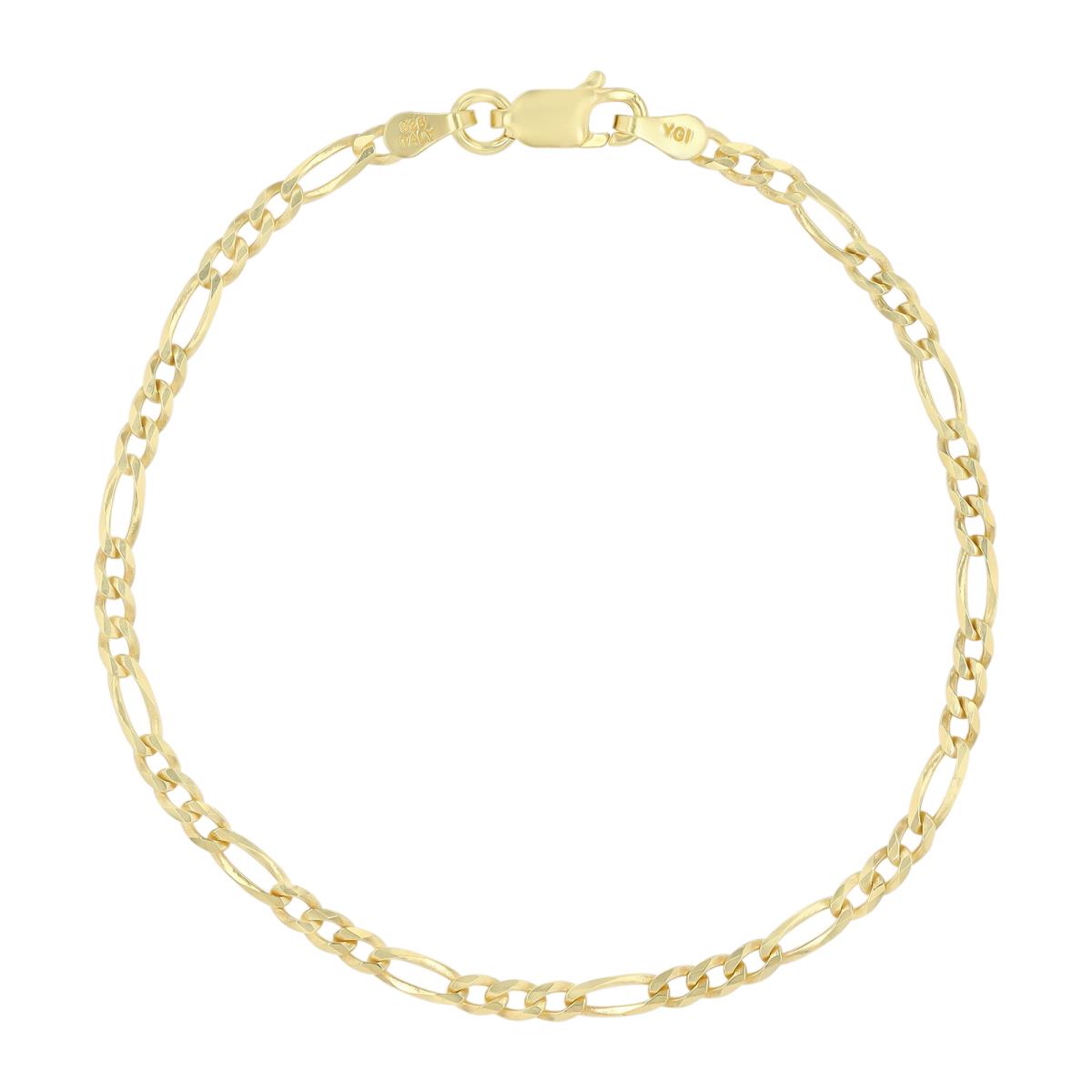 Sterling Silver Yellow 080 Figaro 10" Chain Anklet