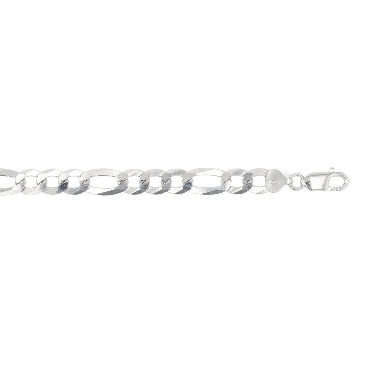 Sterling Silver Rhodium 200 Figaro 8.5" Chain Bracelet