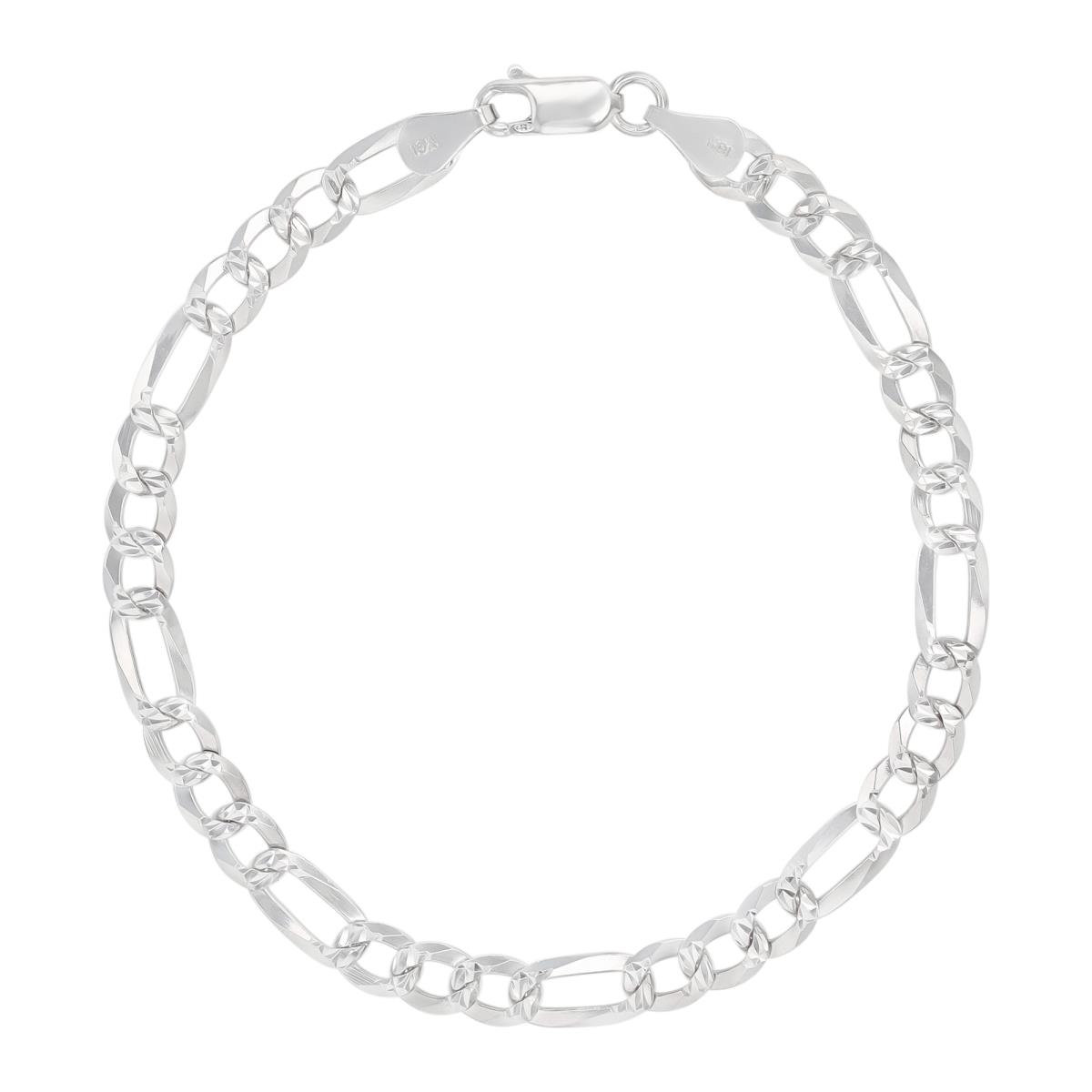 Sterling Silver Rhodium DC 150 Figaro 8.25" Chain Bracelet