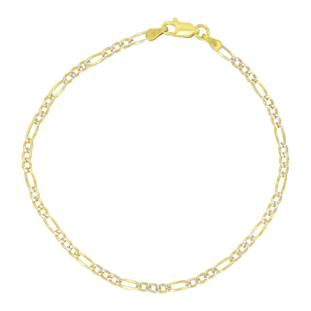 Sterling Silver Two-Tone DC 2.6mm 080 Figaro 10"Chain Anklet