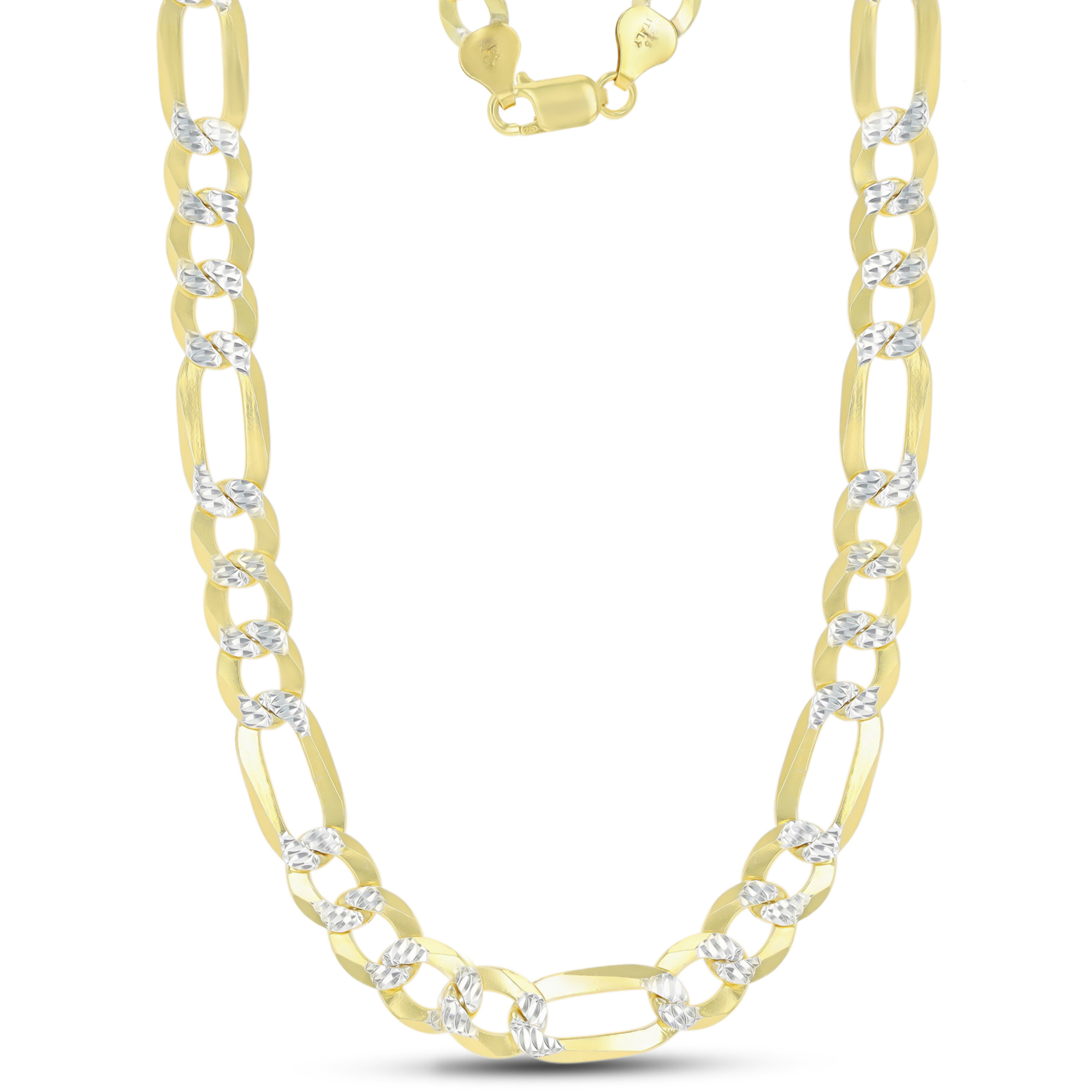 Sterling Silver Two-Tone DC 7.5mm 180 Figaro 24"Chain 