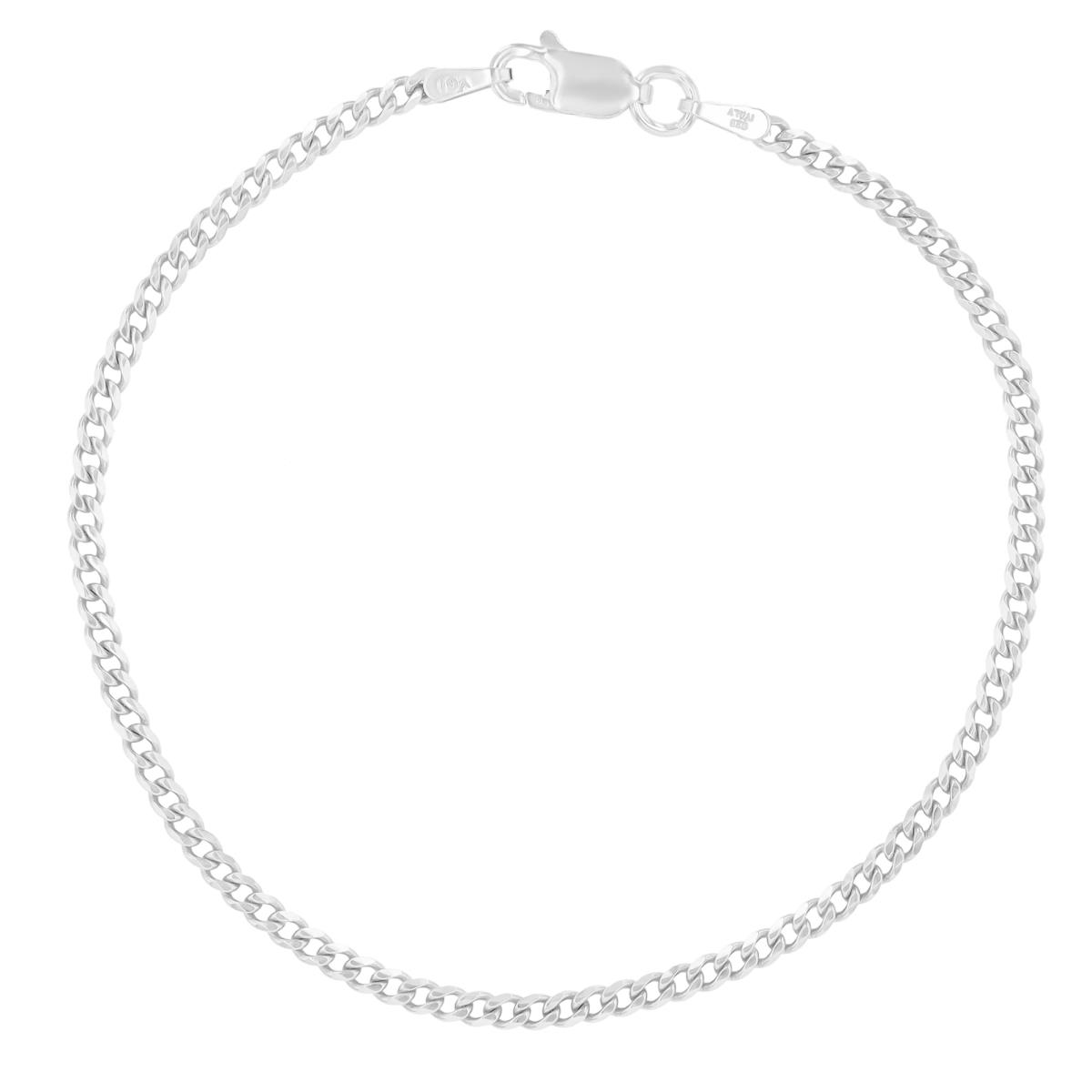 Sterling Silver Rhodium 9" 060 Flat Curb Chain Anklet