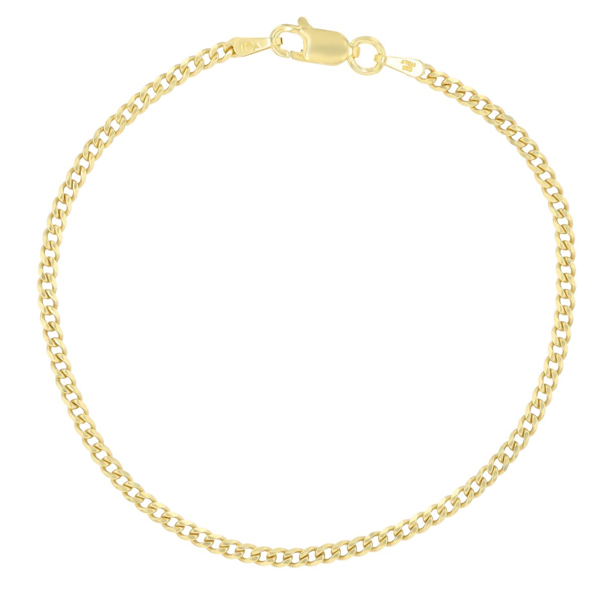 Sterling Silver Yellow 7" 060 Flat Curb Chain Bracelet