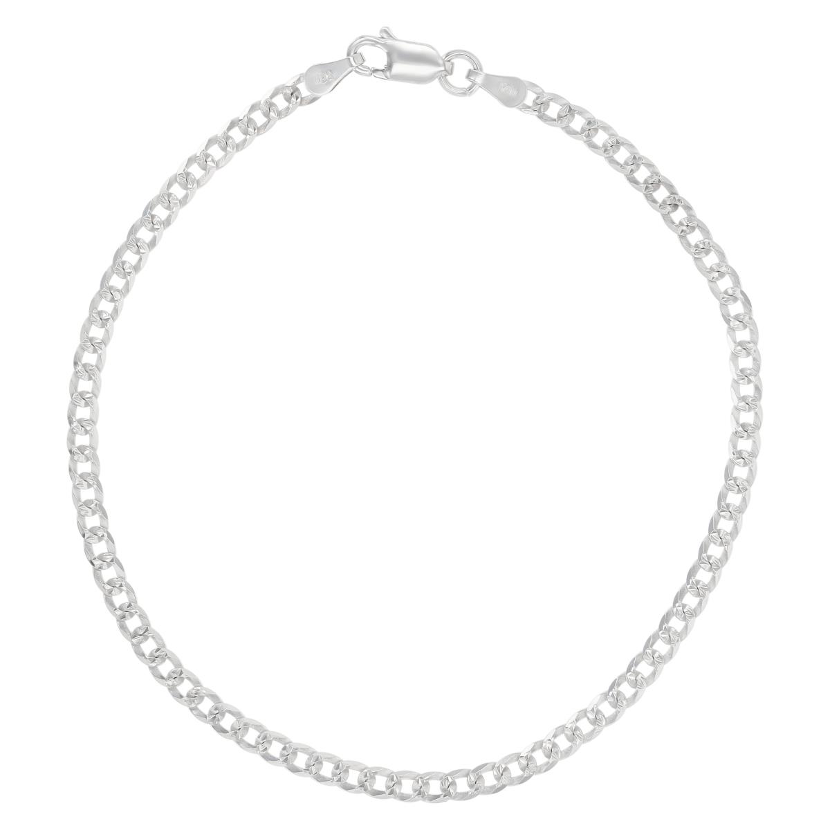 Sterling Silver Rhodium DC 080 Curb Pave 10"Chain Anklet