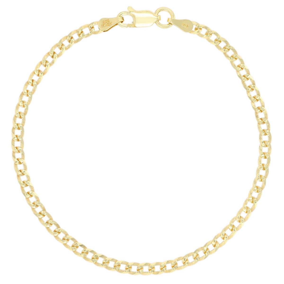 Sterling Silver Yellow DC 080 Curb Pave 7"Chain Bracelet