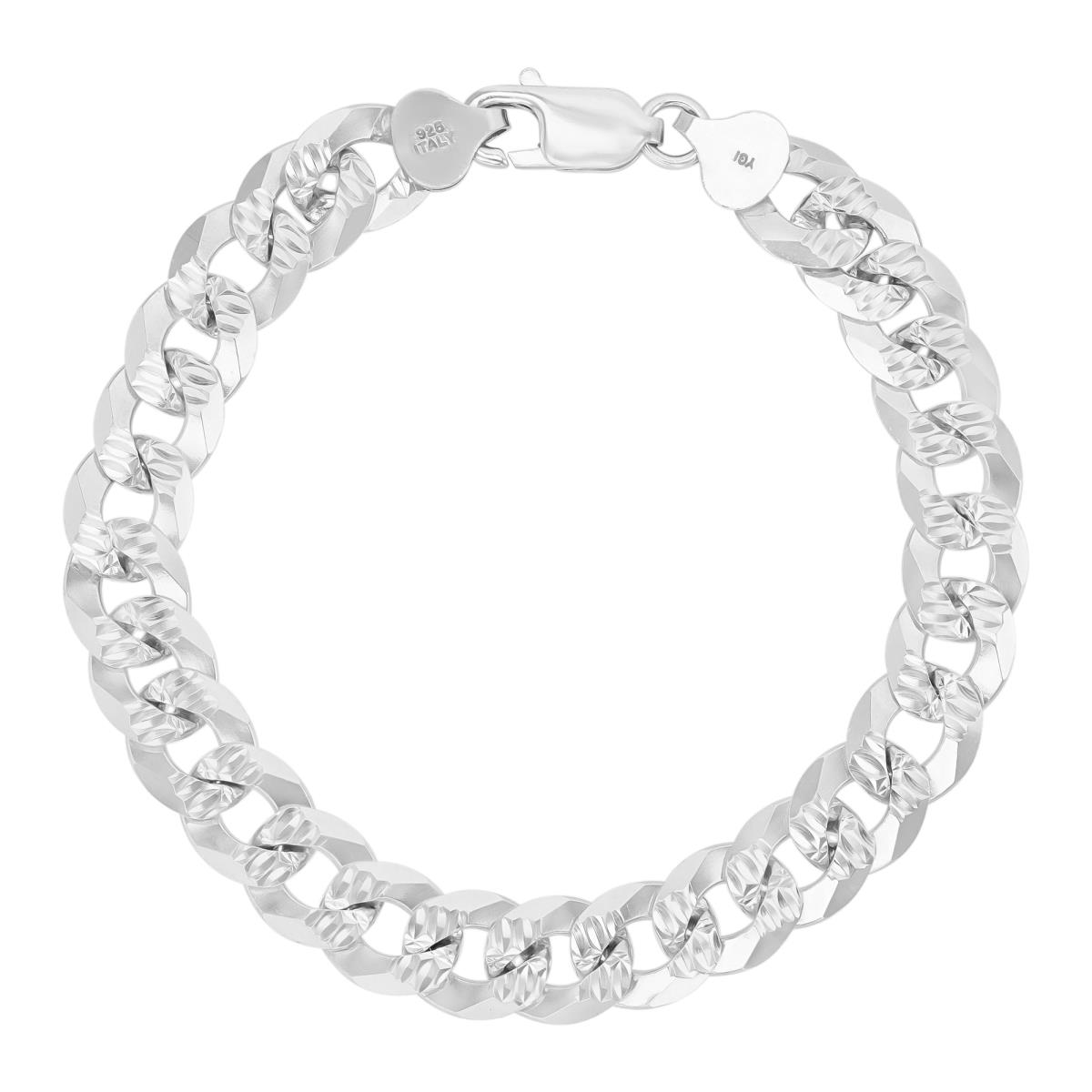 Sterling Silver Rhodium 10MM DC 280 Curb Pave 8.5" Chain Bracelet