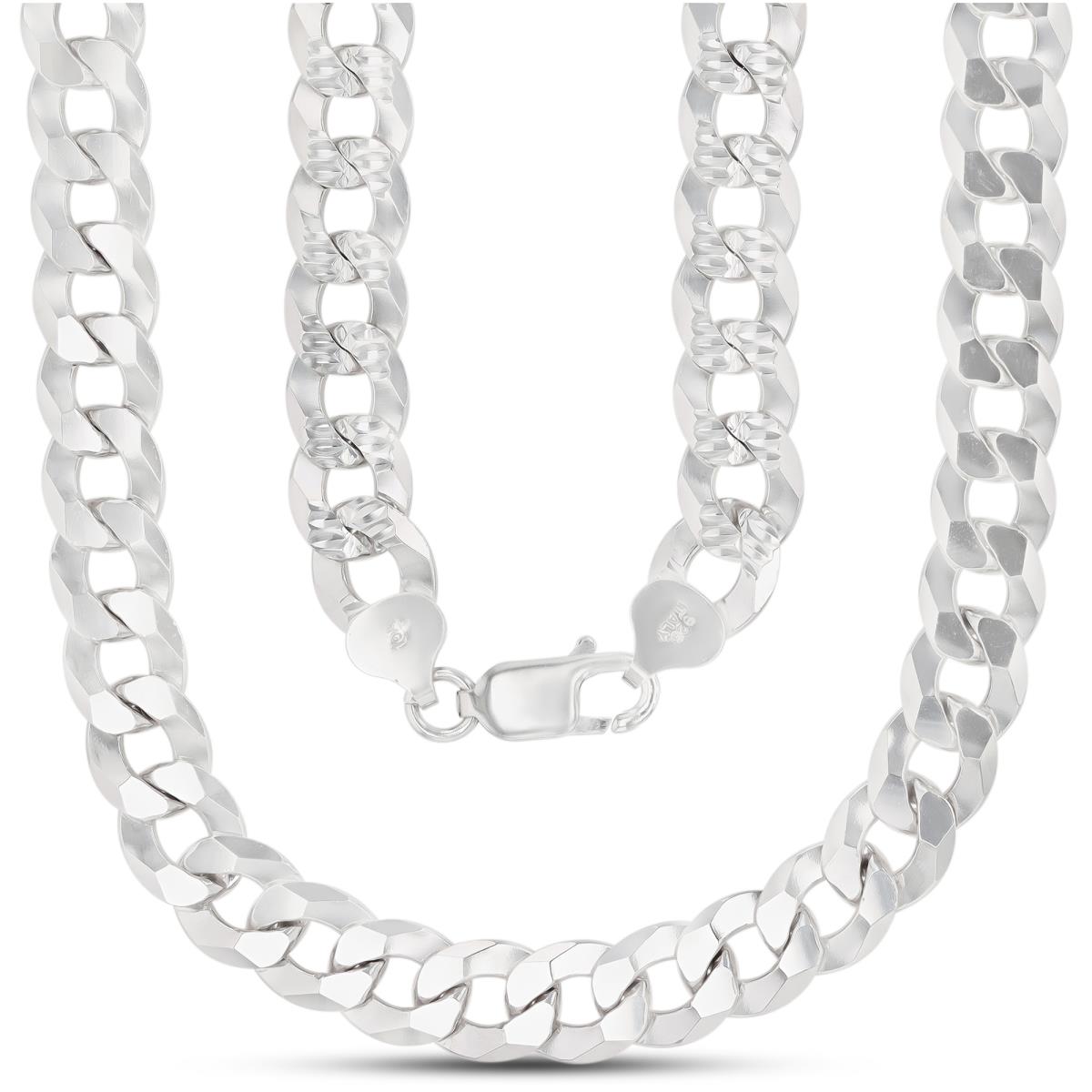 Sterling Silver Rhodium 10MM DC 280 Curb Pave 24" Chain