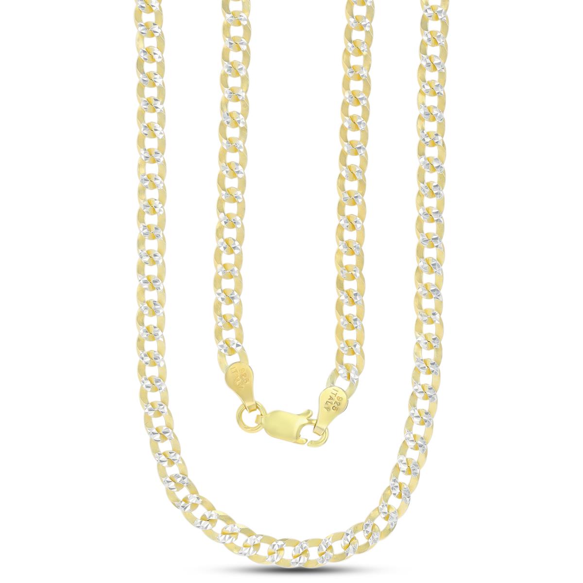 Sterling Silver Two-Tone DC 4mm 100 Curb Pave 18"Chain
