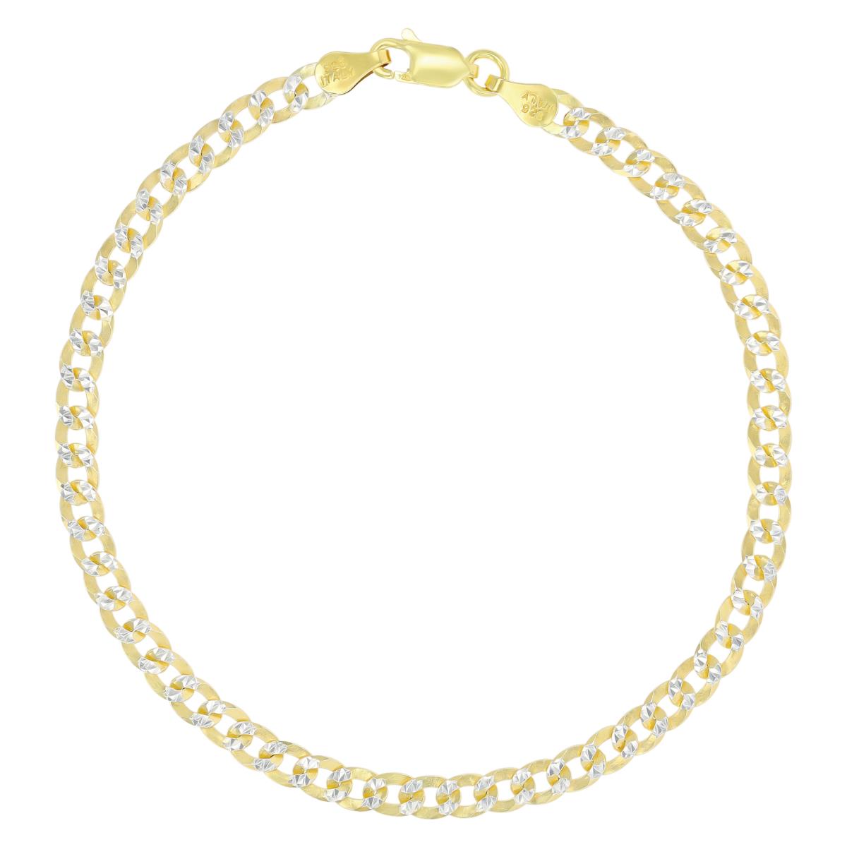 Sterling Silver Two-Tone DC 4mm 100 Curb Pave 7"Chain Bracelet