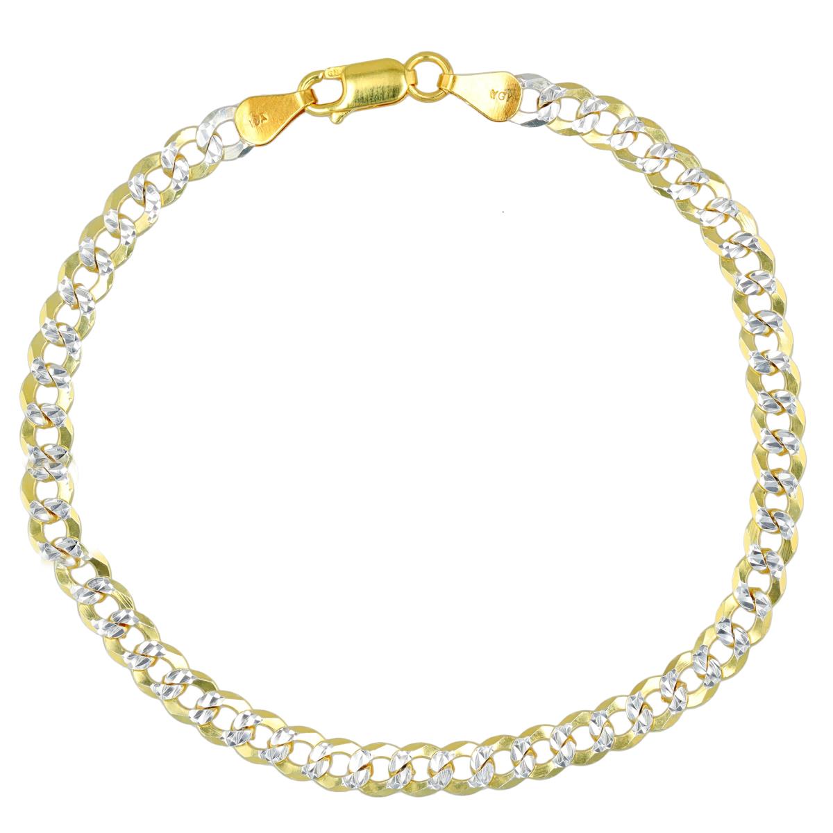 Sterling Silver Two-Tone DC 5mm 150 Curb Pave 8.25"Chain Bracelet