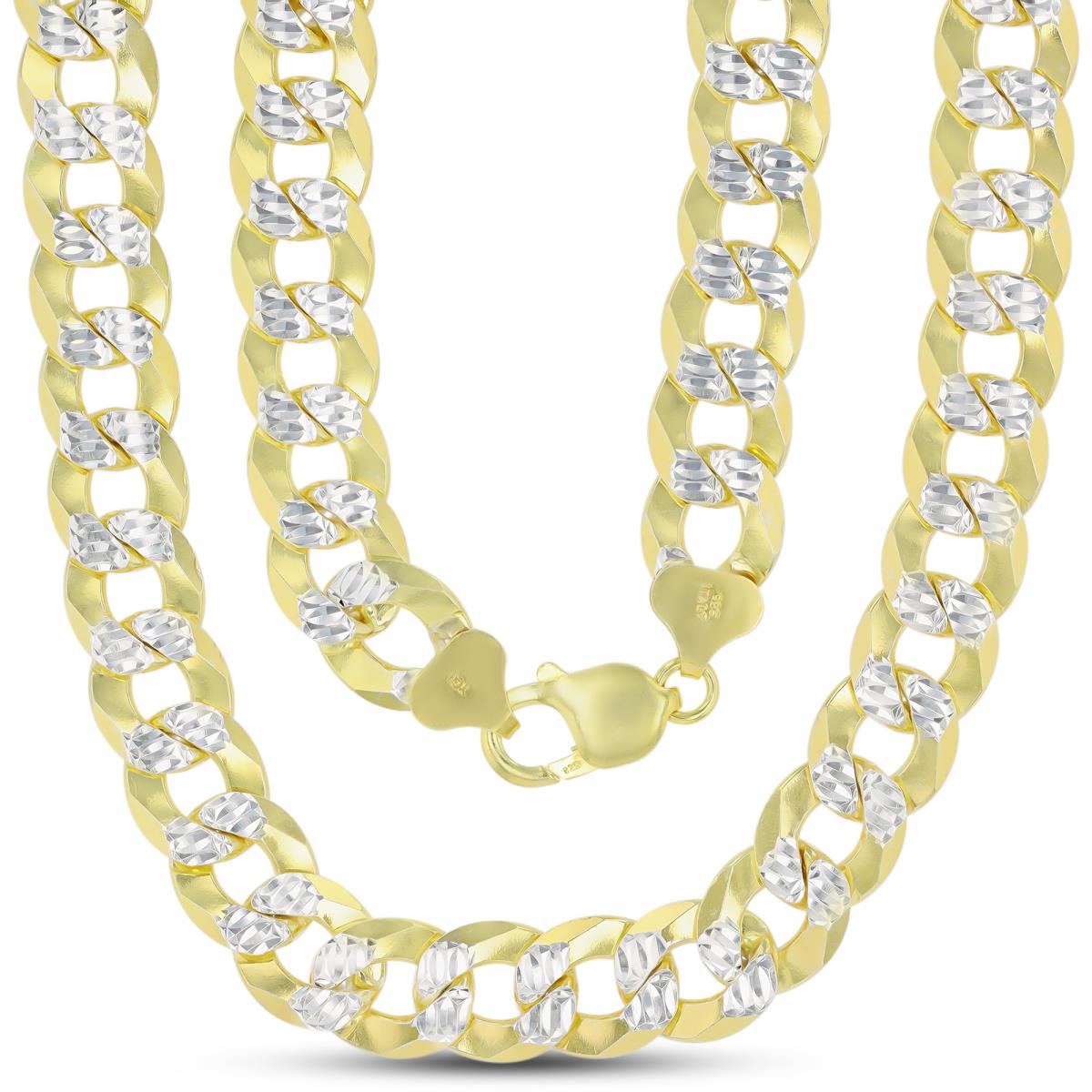 Sterling Silver Two-Tone DC 12.5mm 350 Curb Pave 18"Chain
