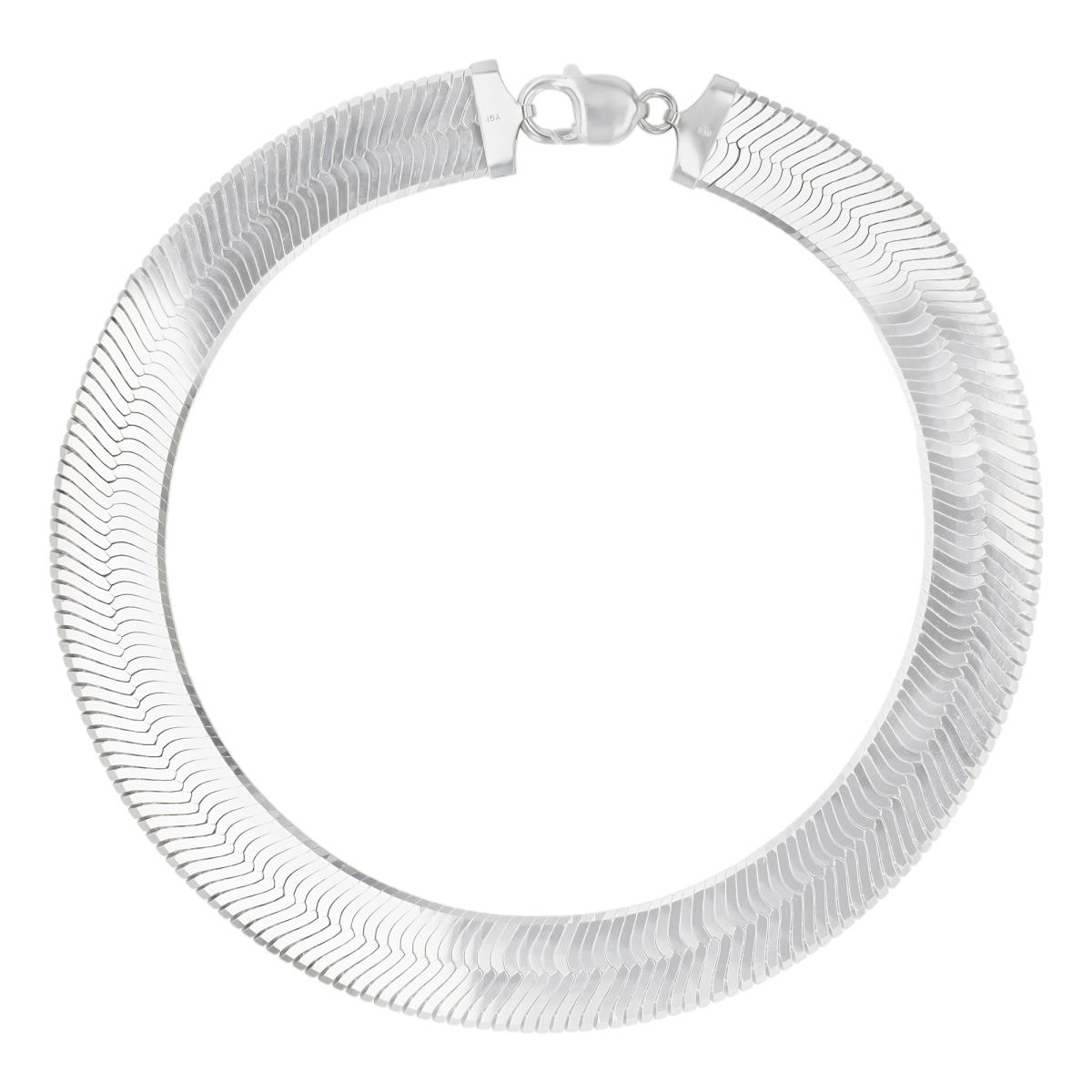 Sterling Silver Rhodium 14.5mm 140 Herringbone 8.25" Chain Bracelet