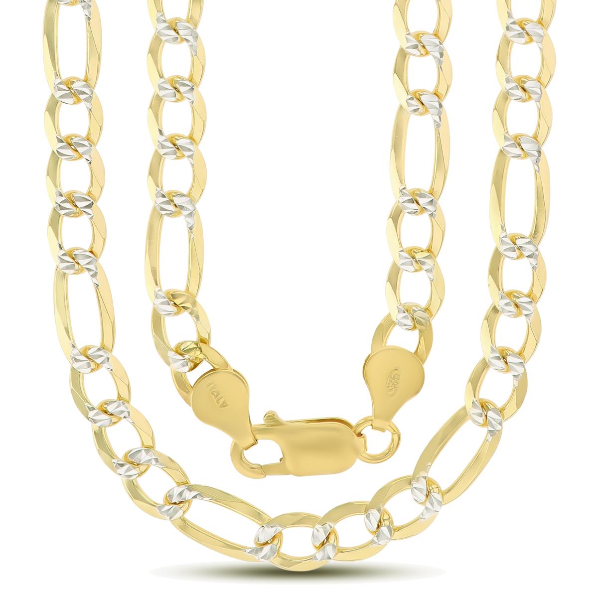 Sterling Silver Two-Tone DC 5.8mm 160 Figaro Pave 26"Chain 