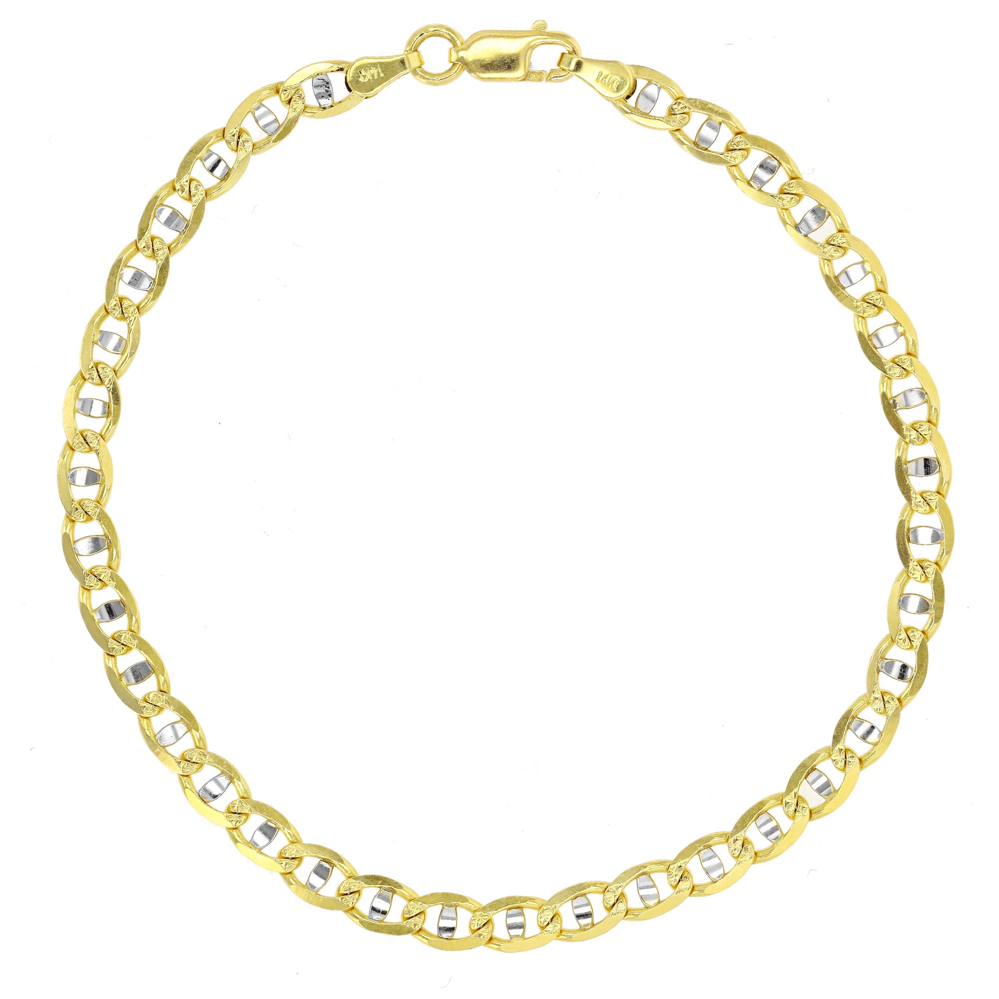 14K Two-Tone Gold 4.20mm 8" Pave Mariner 100 Link Chain