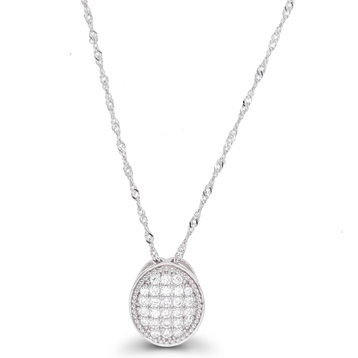 Sterling Silver Rhodium Oval Paved CZ 18"+2" Singapore Necklace