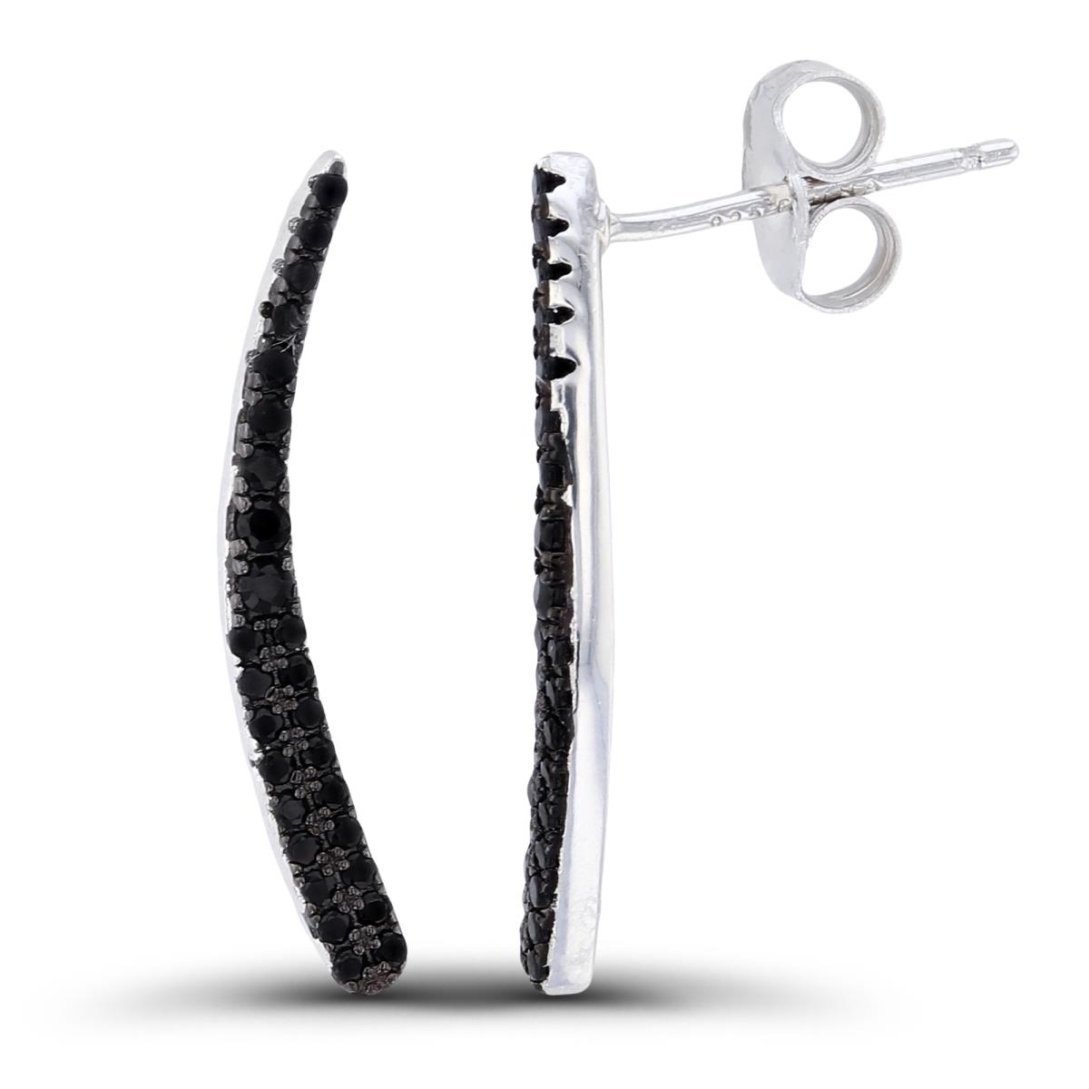 Sterling Silver Two-Tone Graduated Rnd Black Spinel Crawler Earrings