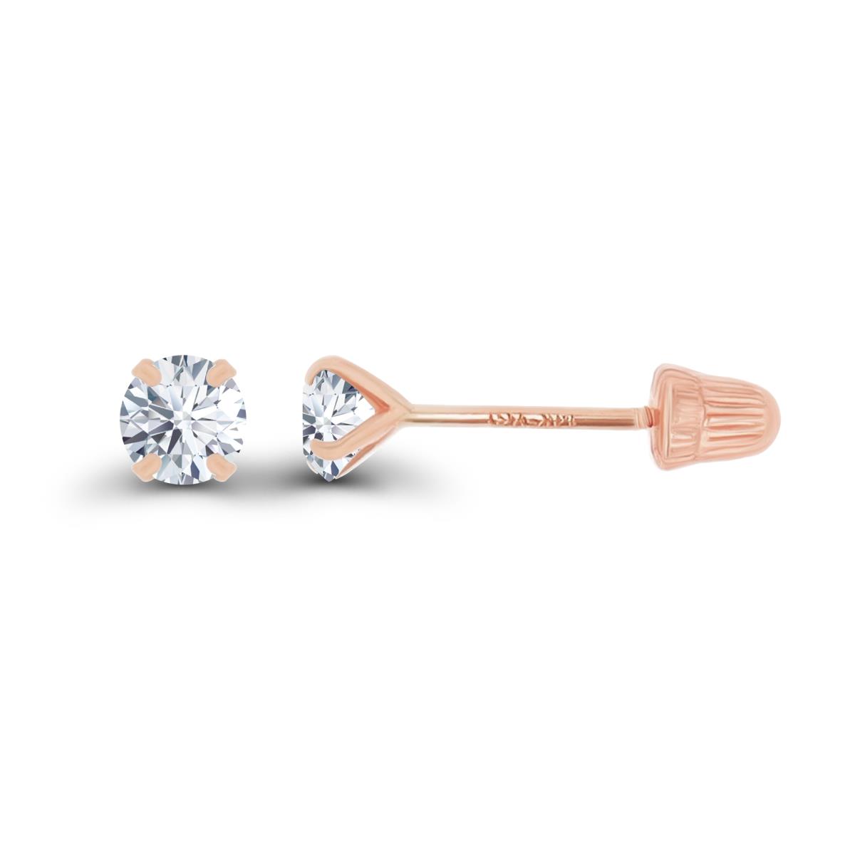 14K Rose Gold 3mm Round Solitaire Ball Screw Back Stud Earring 