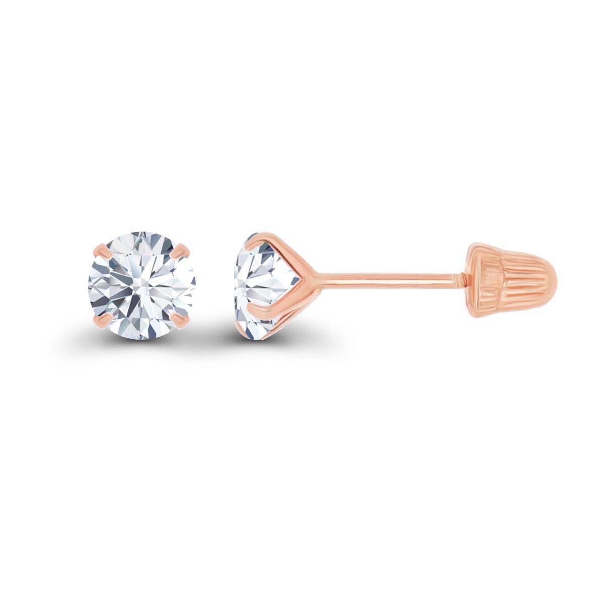14K Rose Gold 4mm Round Solitaire Ball Screw Back Stud Earring 