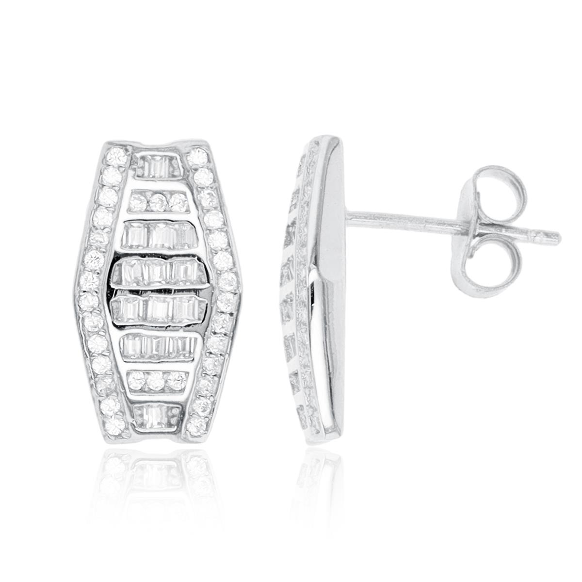 Sterling Silver Rhodium Paved Multi Row CZ Stud Earring
