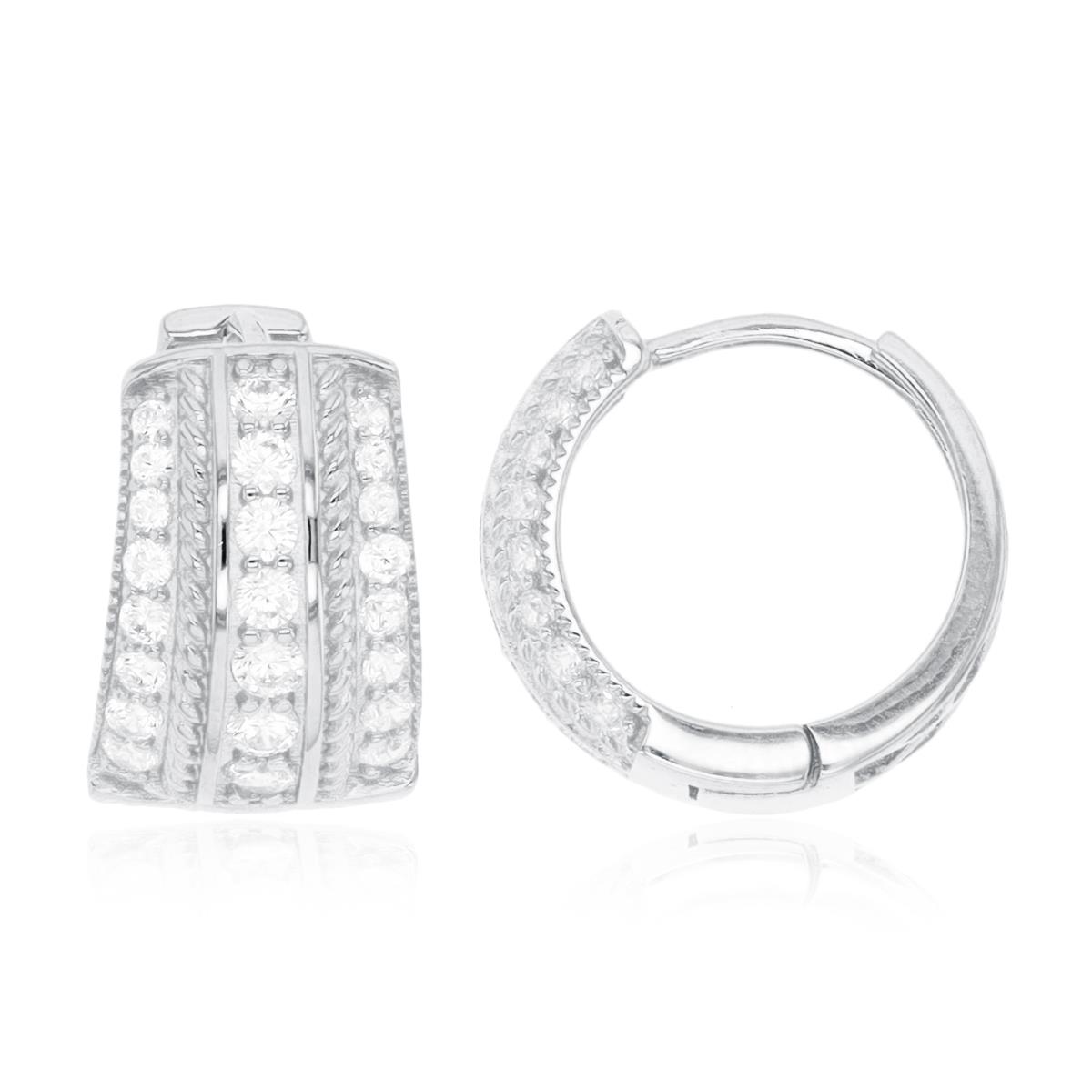 Sterling Silver Rhodium Paved CZ Graduated Huggie Earring