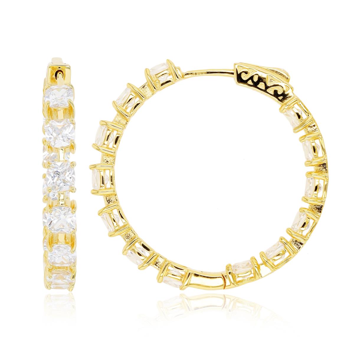 Sterling Silver Yellow 1-Micron 4mm Cushion CZ Hoop Earring
