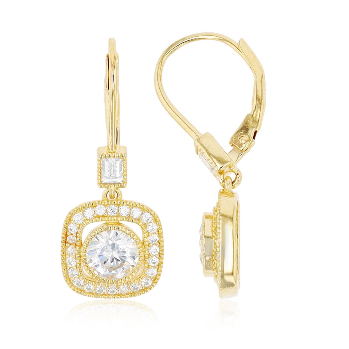 Sterling Silver Yellow 1-Micron 6mm Rd CZ Cushion Shaped Lever Back Earring