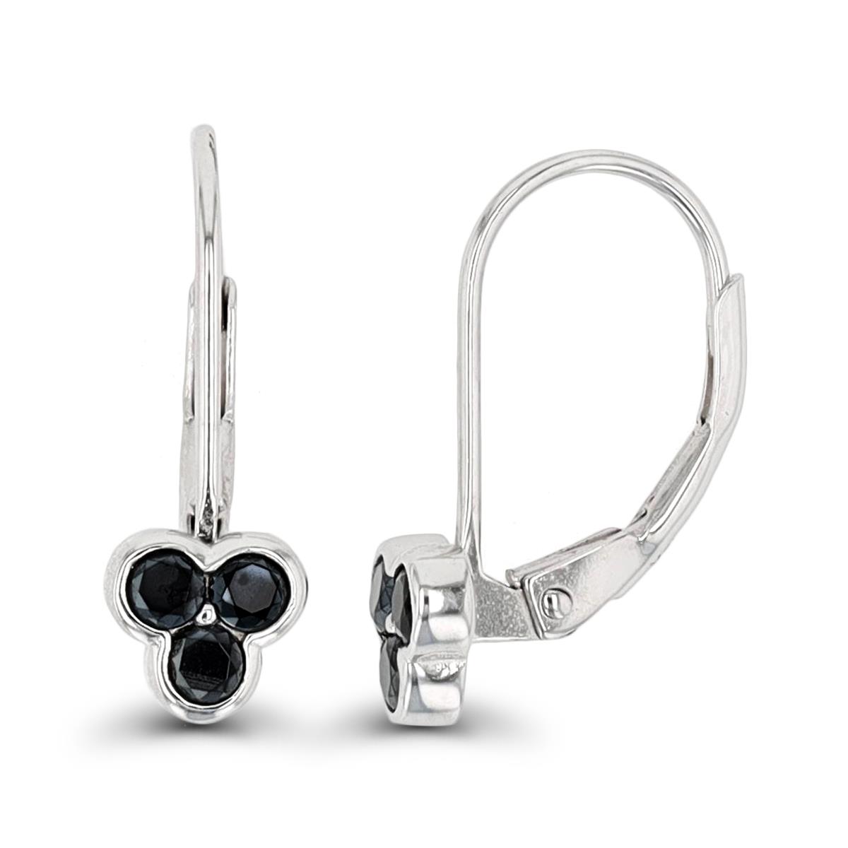 Sterling Silver Rhodium 2.5mm Rd Black Spinel Triple LeverBack Earring