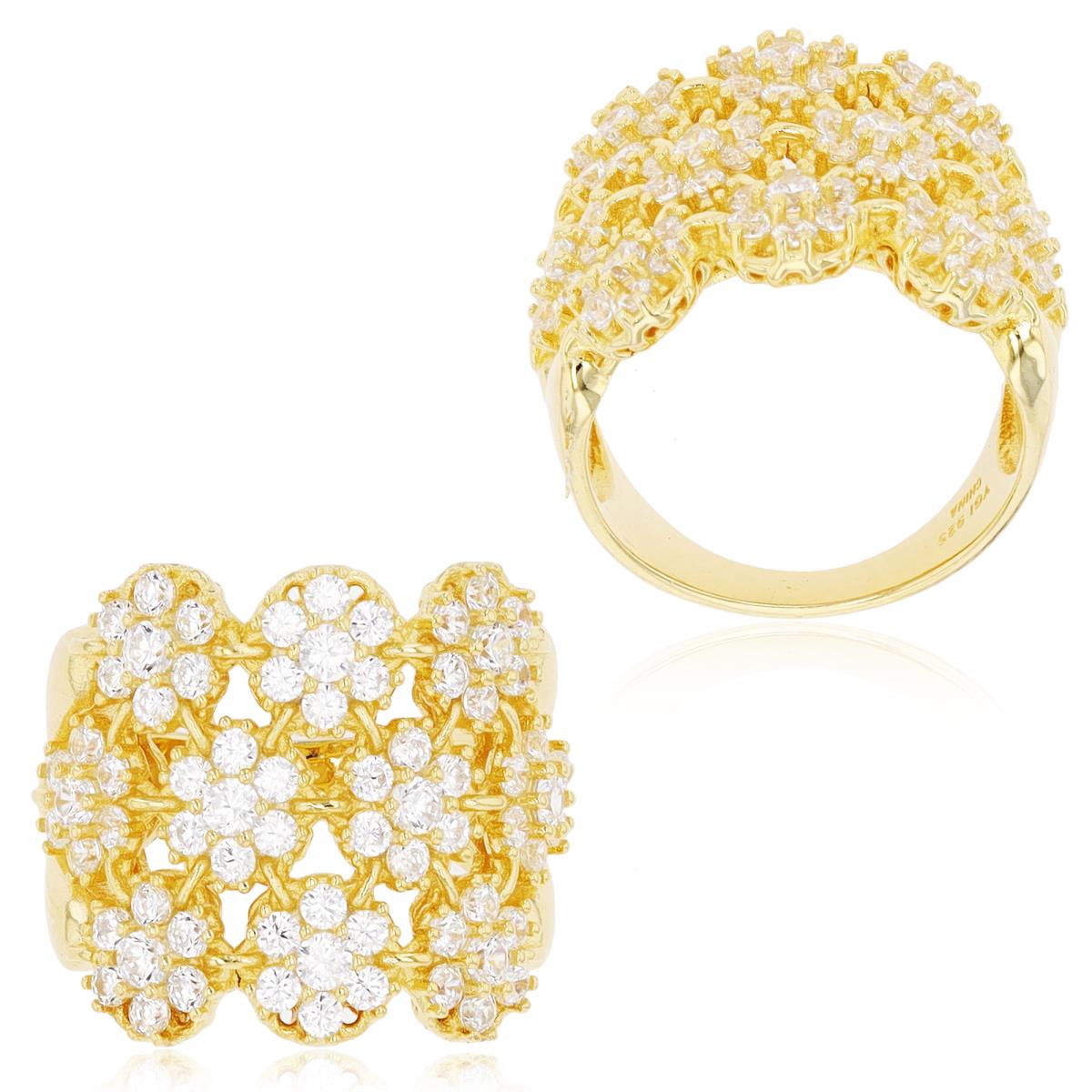 Sterling Silver Yellow Multi Clusters CZ Fashion Ring