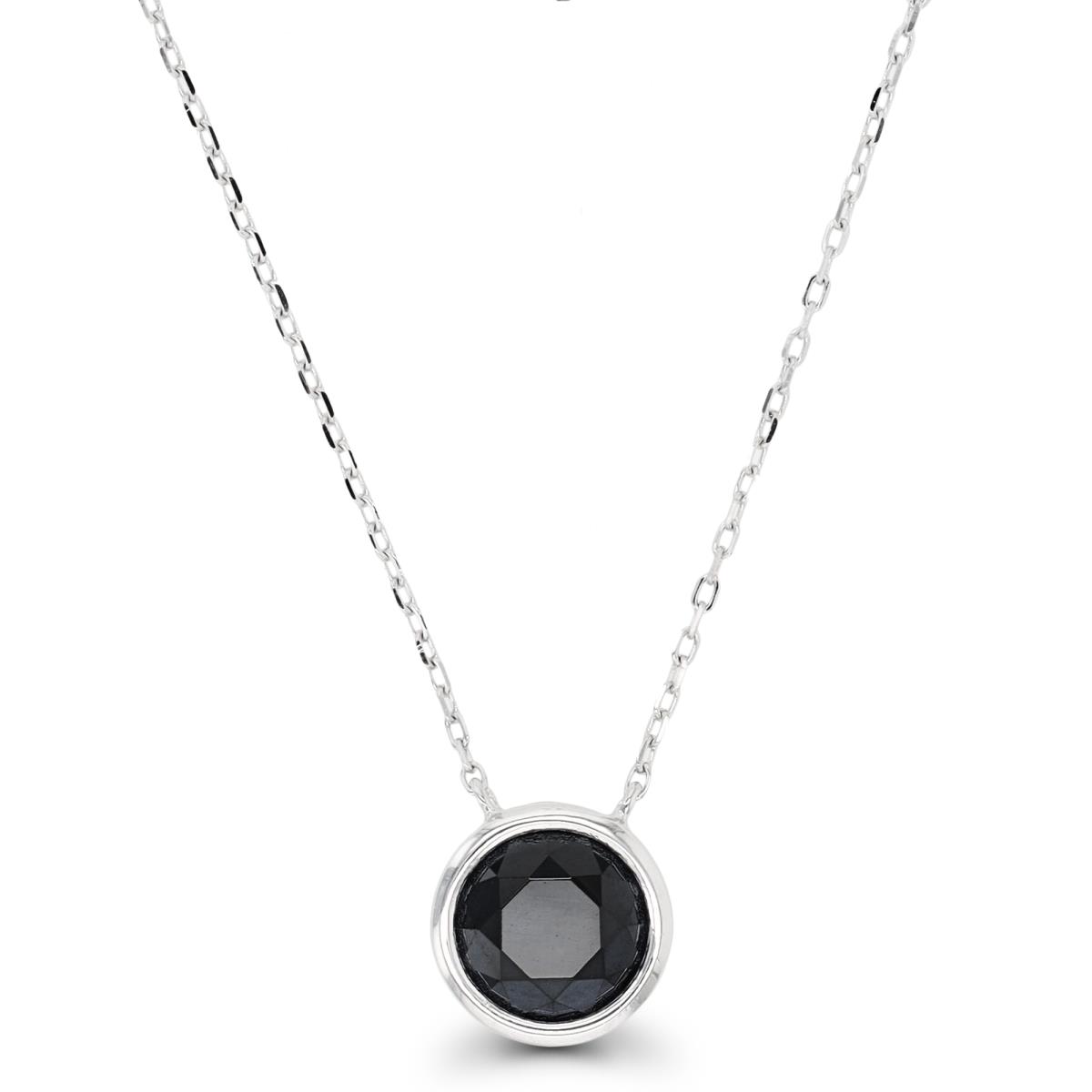 Sterling Silver Rhodium 8mm Rd Black Spinel Bezel 18"+2" Necklace