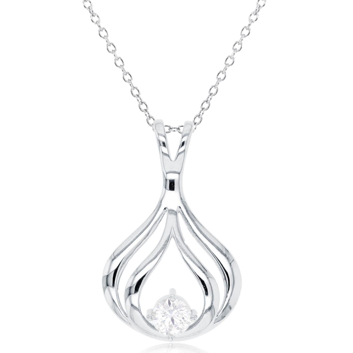 Sterling Silver Rhodium 5mm Rd CZ Teardrop 18"+2" Singapore Necklace