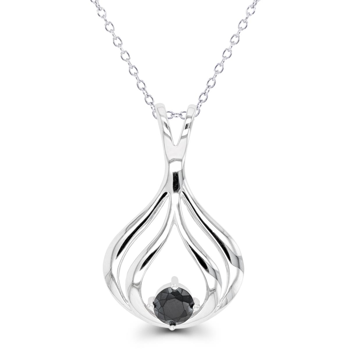 Sterling Silver Rhodium 5mm Rd Black Spinel Teardrop 18"+2" Singapore Necklace