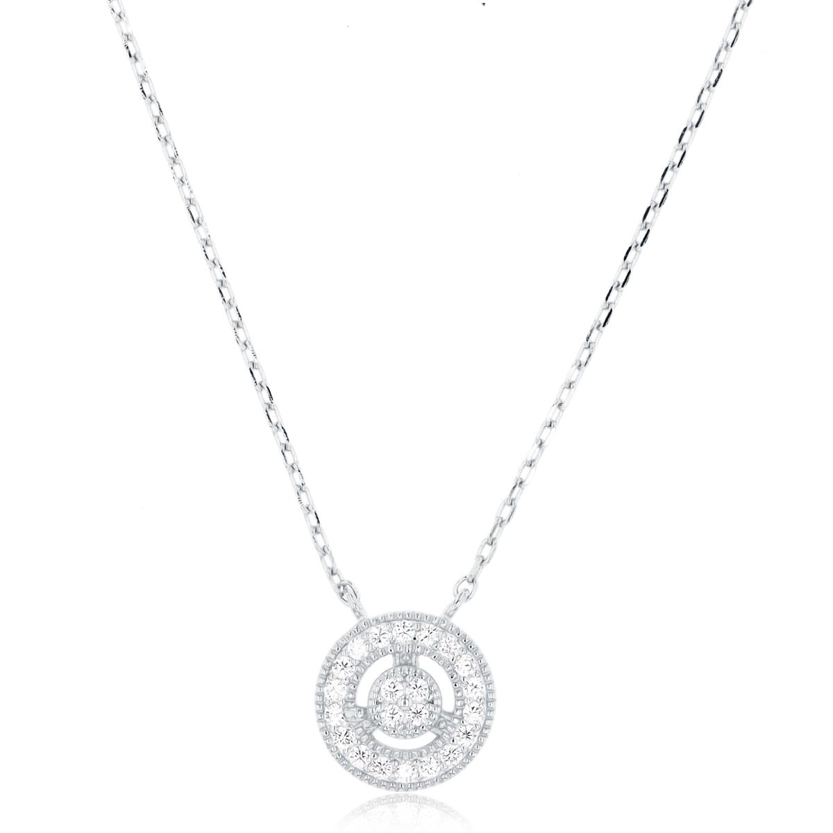 Sterling Silver Rhodium Paved Circle 18"+2" Necklace