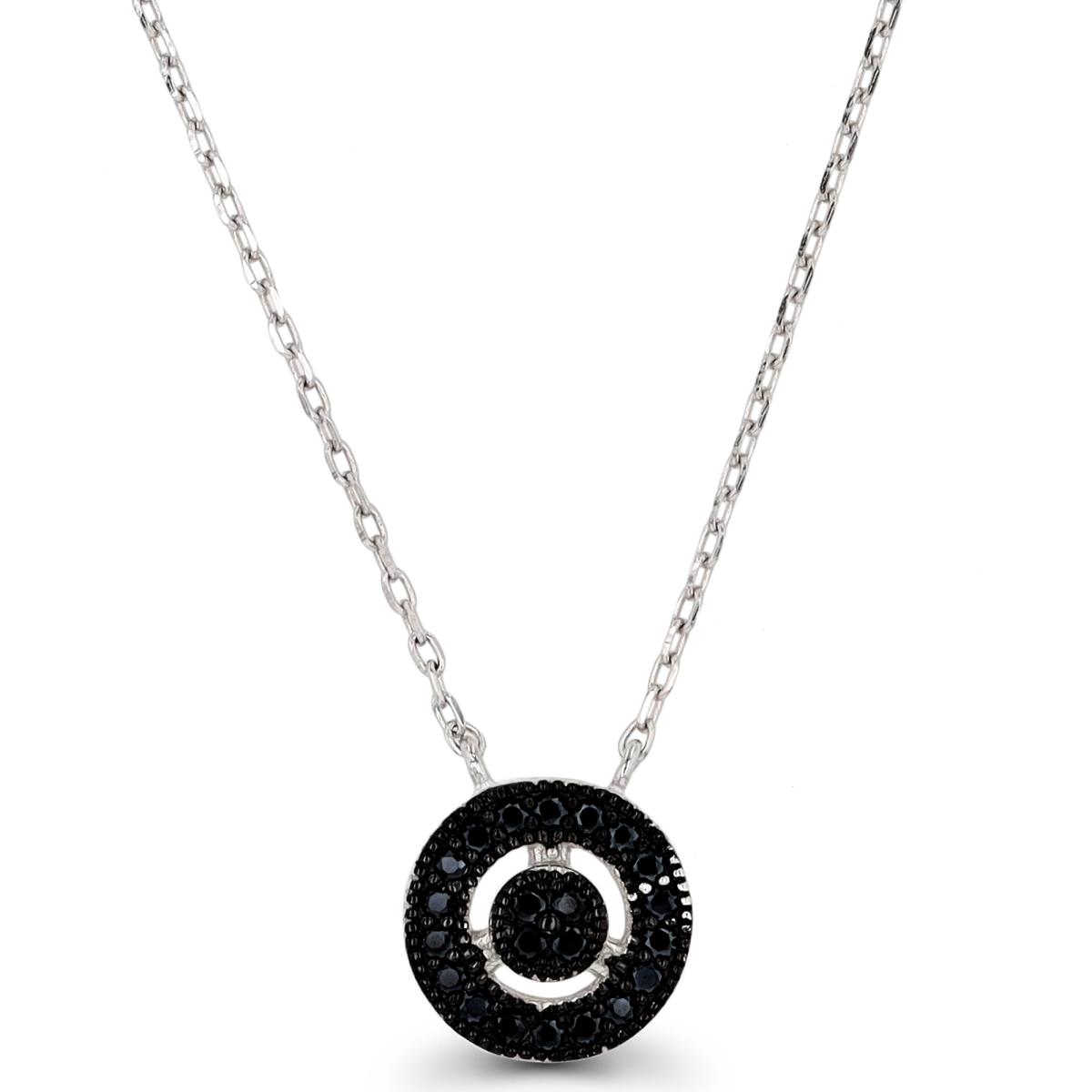 Sterling Silver Rhodium & Black Paved Black Spinel Circle 18"+2" Necklace