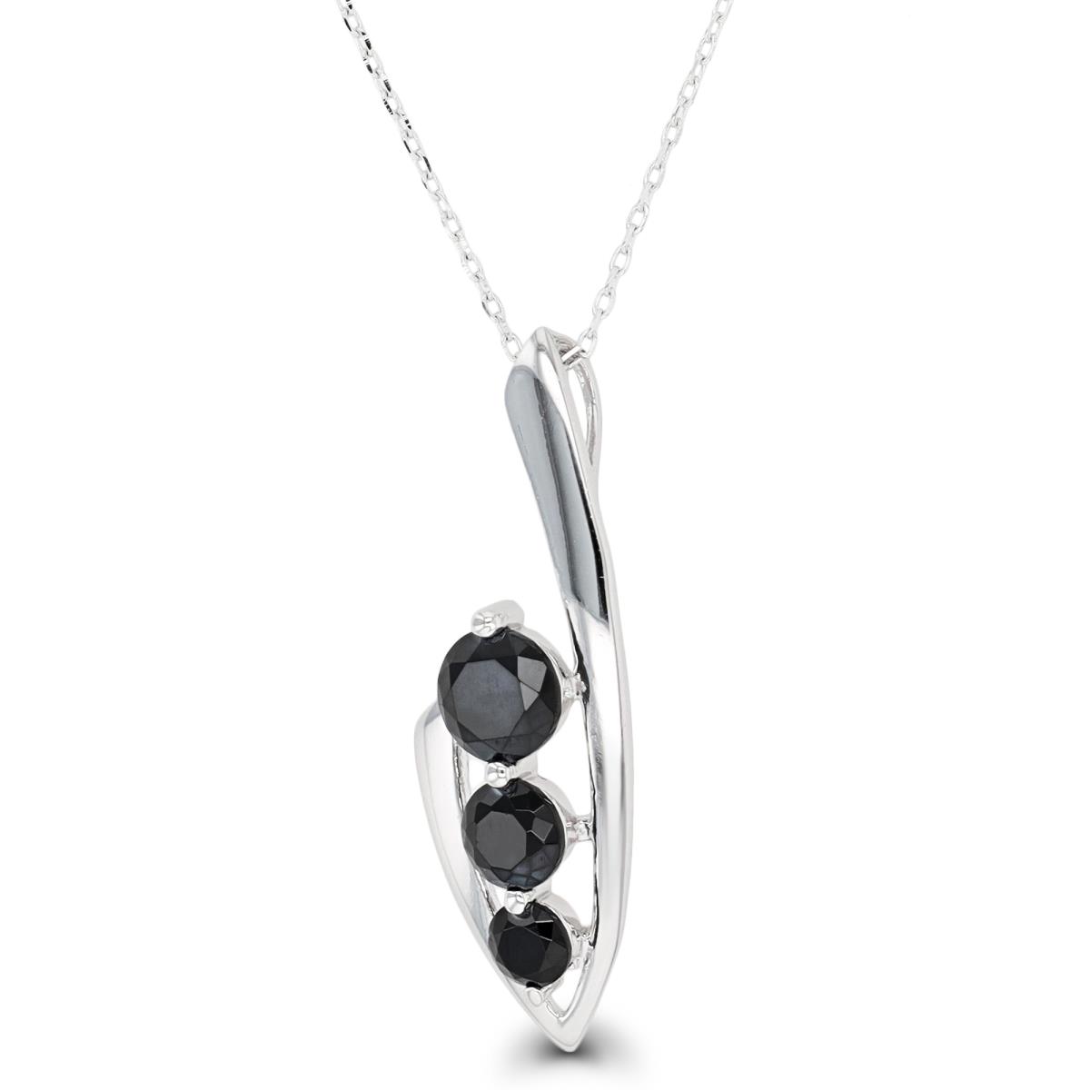 Sterling Silver Rhodium Graduating Rd Black Spinel 18"+2" Necklace