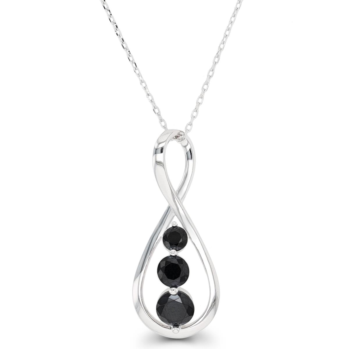 Sterling Silver Rhodium Graduating Rd Black Spinel Infinity 18"+2" Necklace