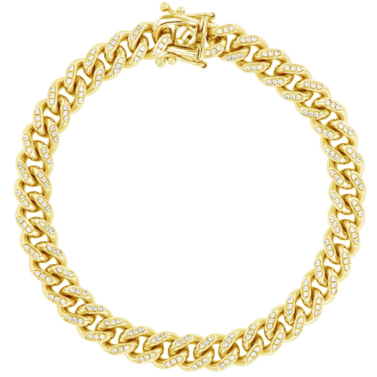 14K Yellow Gold 0.45CTTW Diamonds Pave 4.5mm Solid Miami Cuban 120 8.5" Chain Bracelet With Box Lock