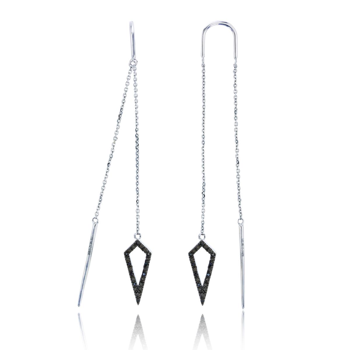 14K White Gold 0.16CTTW Black/White Diamond Rhomb Convert Dangling Earring