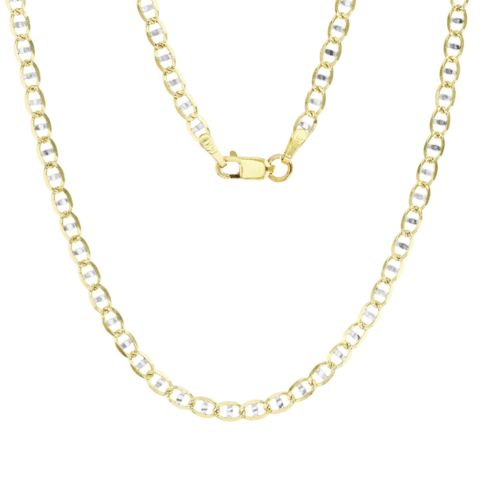 14K Two-Tone Gold 3mm 060 8.5" Pave Mariner Link Chain