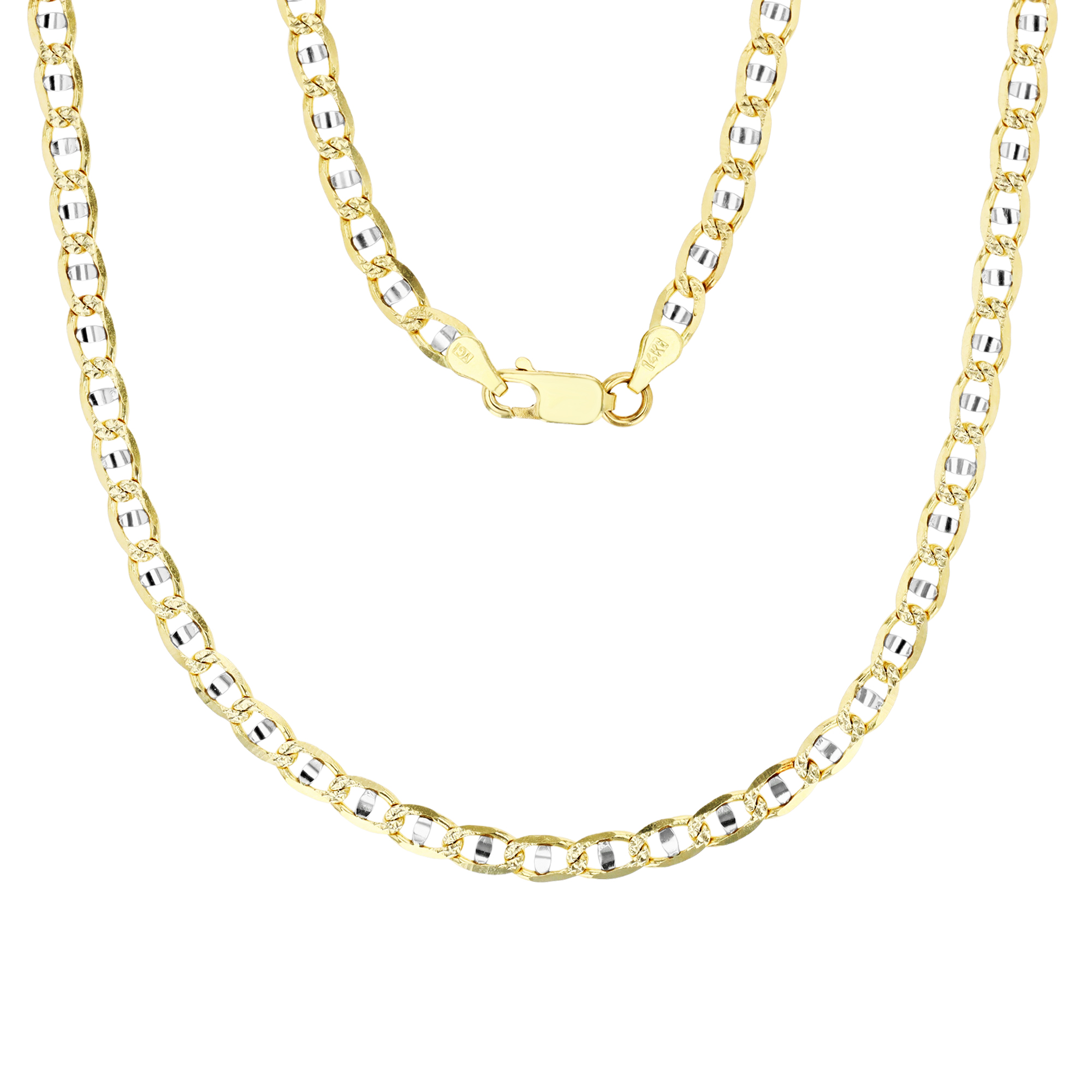 14K Two-Tone Gold 4.20mm 24" Pave Mariner Link 100 Chain