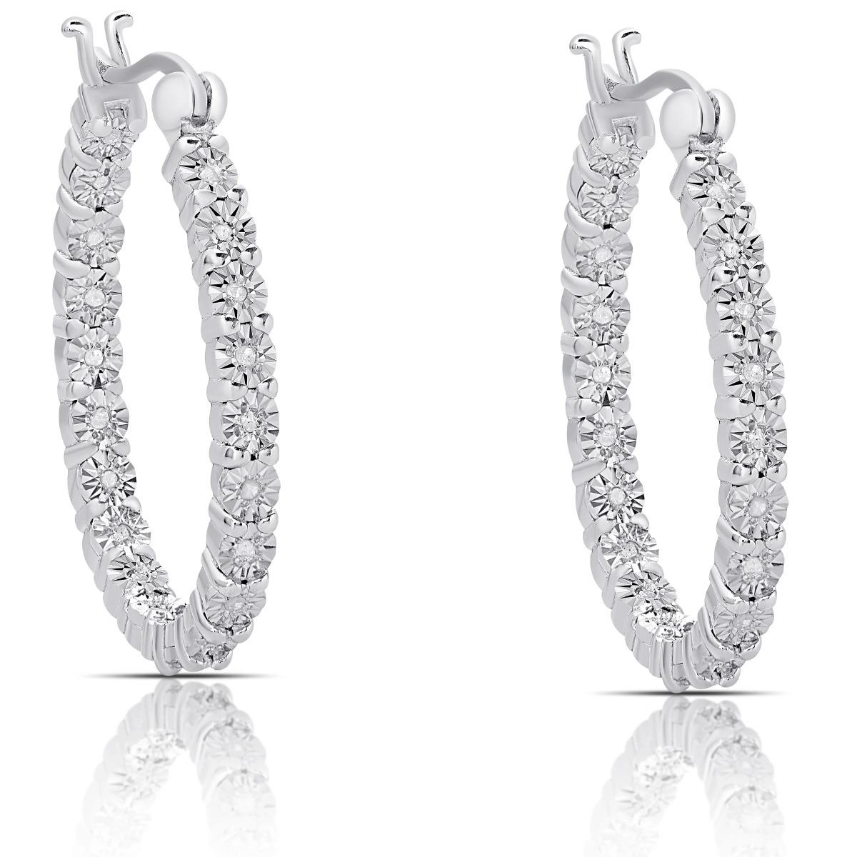 14K White Gold 0.18CTTW Diamonds Miracle Plate Hoop Earring