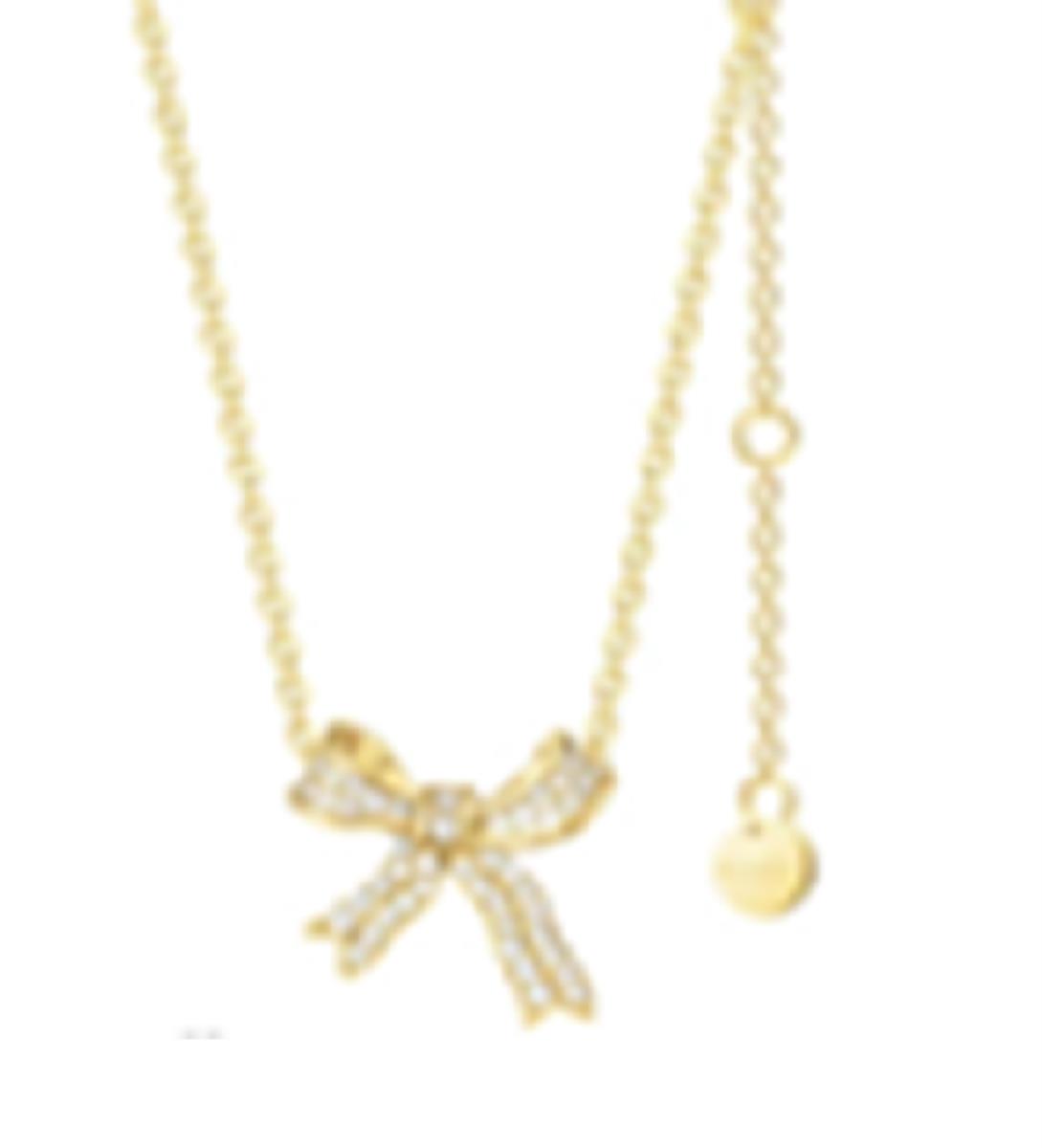 14K Yellow Gold 0.10 CTTW Diamond Bow 18" Necklace