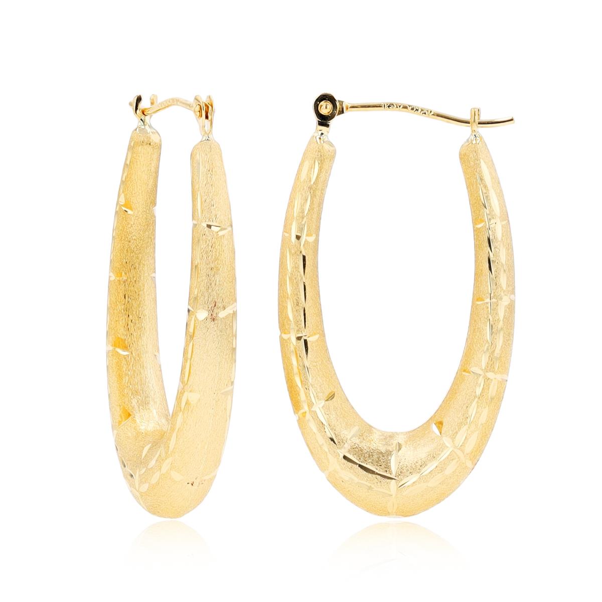 14K Yellow Gold Matte & Diamond Cut Graduated Hoop Earring