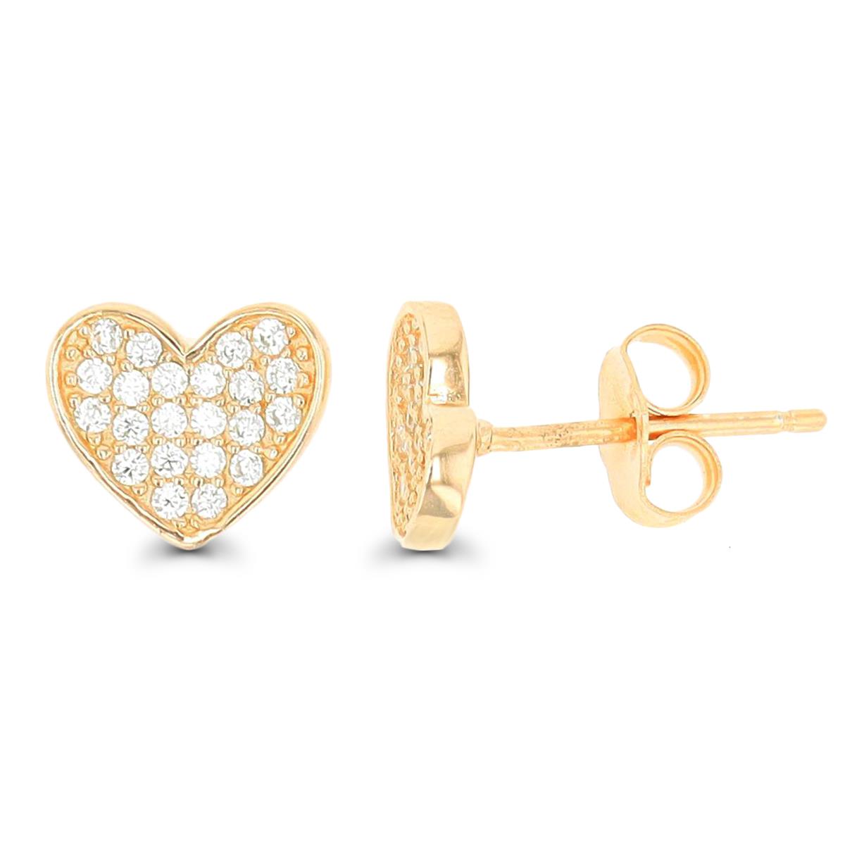 Sterling Silver Yellow 8mm Pave Heart Stud Earring