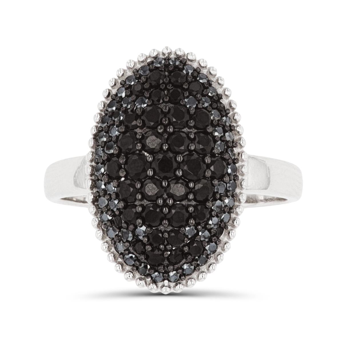 Sterling Silver Rhodium & Black Paved Black Spinel Oval Fashion Ring