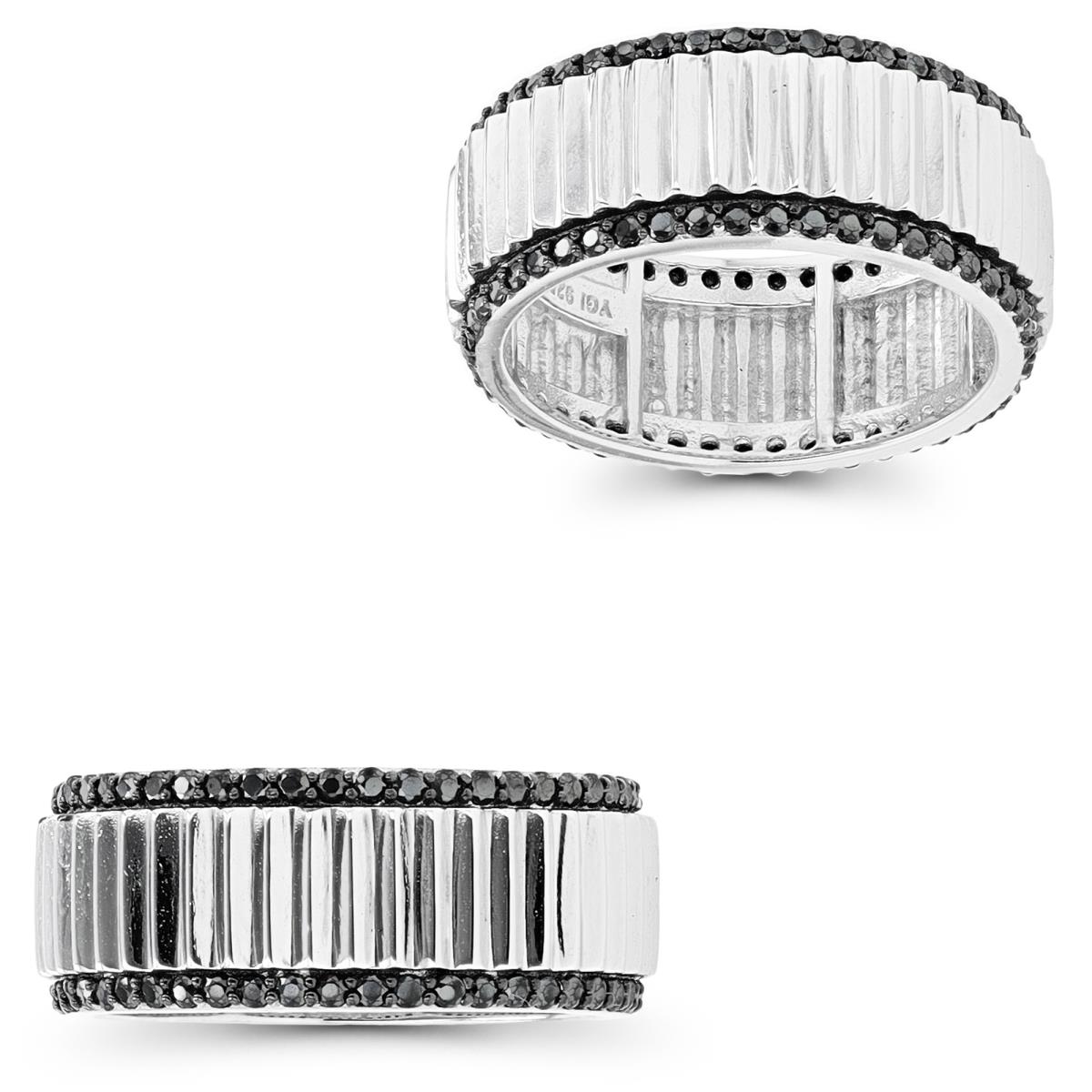Sterling Silver Black & Rhodium Black Spinel Grooved Eternity Ring