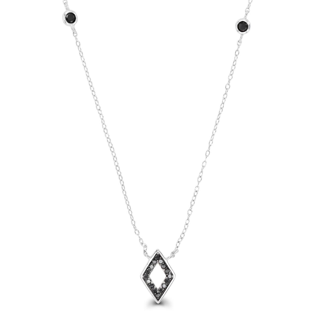Sterling Silver Rhodium Black Spinel Rhombus 18"+2" Necklace